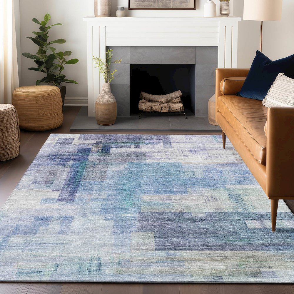 Luxury Washable Indoor/Outdoor Ravenna Blue 9' x 12' Rug. Picture 6