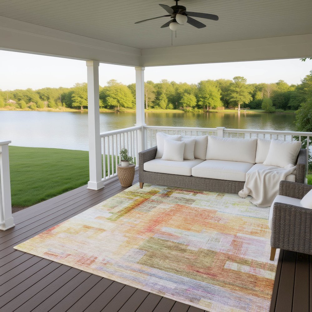 Luxury Washable Indoor/Outdoor Ravenna Coral 9' x 12' Rug. Picture 7