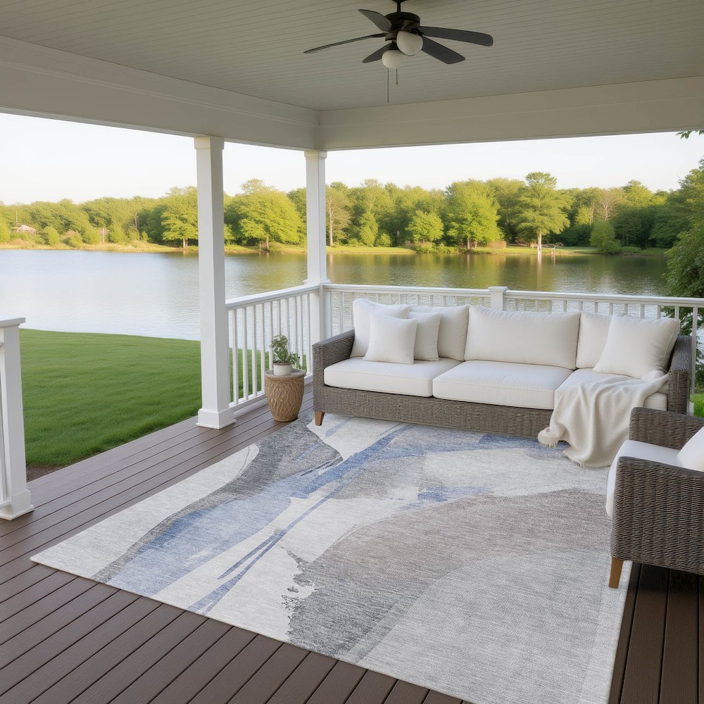 Luxury Washable Indoor/Outdoor Ravenna Denim 9' x 12' Rug. Picture 7