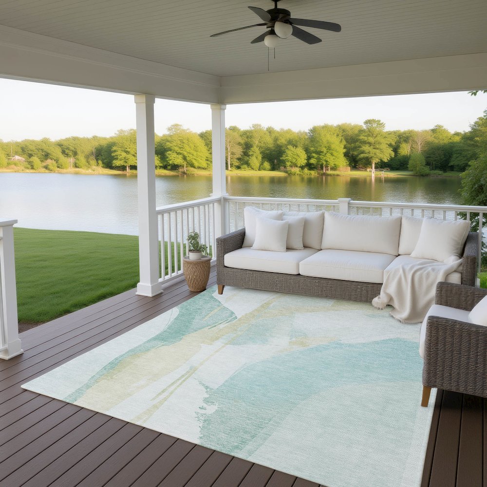 Luxury Washable Indoor/Outdoor Ravenna Teal 9' x 12' Rug. Picture 7