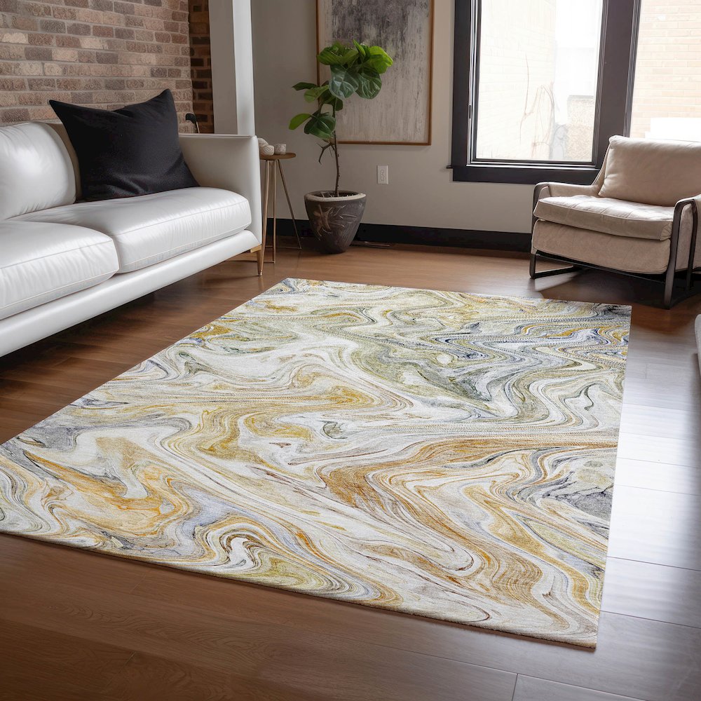 Luxury Washable Indoor/Outdoor Ravenna Linen 9' x 12' Rug. Picture 5