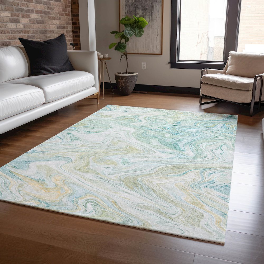 Luxury Washable Indoor/Outdoor Ravenna Sky 9' x 12' Rug. Picture 5