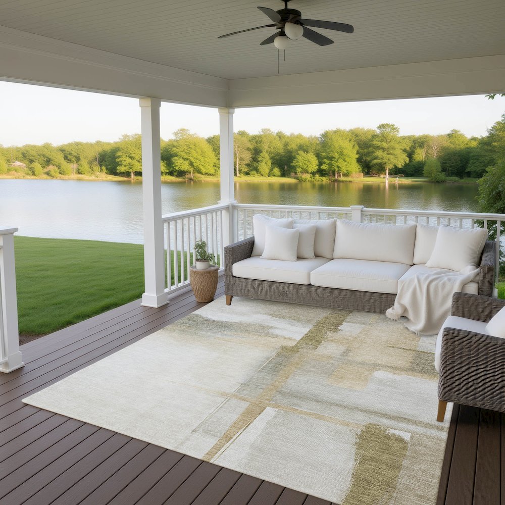 Luxury Washable Indoor/Outdoor Ravenna Putty 9' x 12' Rug. Picture 7