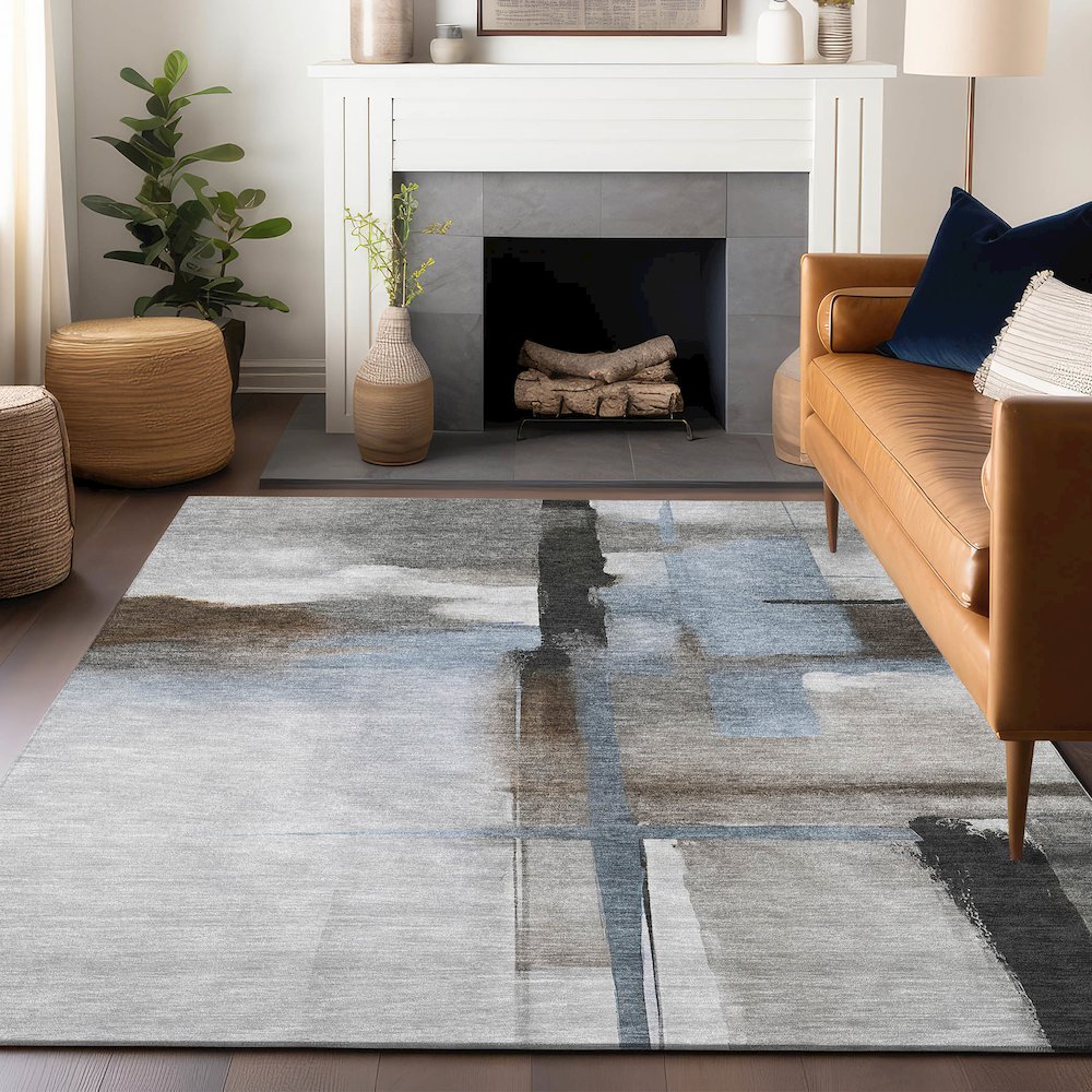 Luxury Washable Indoor/Outdoor Ravenna Taupe 9' x 12' Rug. Picture 6