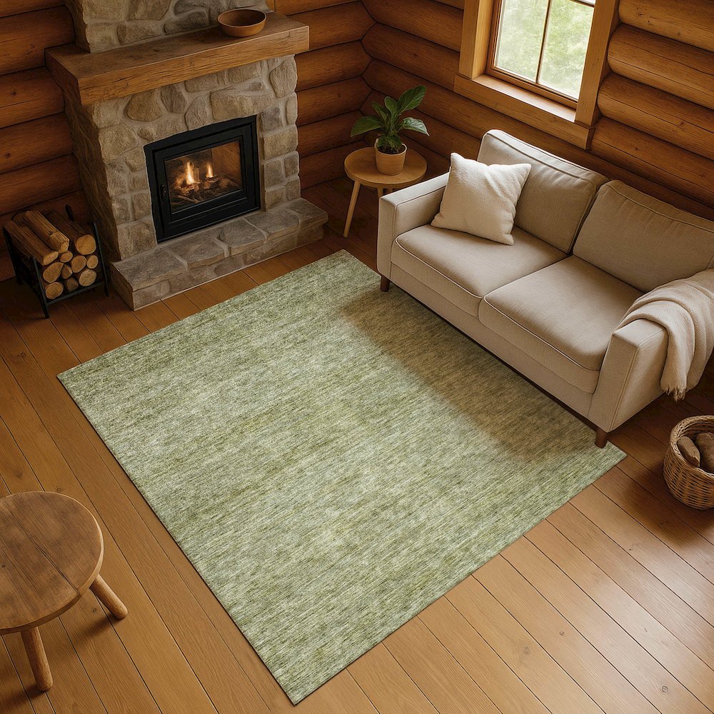 Luxury Washable Indoor/Outdoor Soft Essentials SE1 Green 9' x 12' Rug. Picture 5
