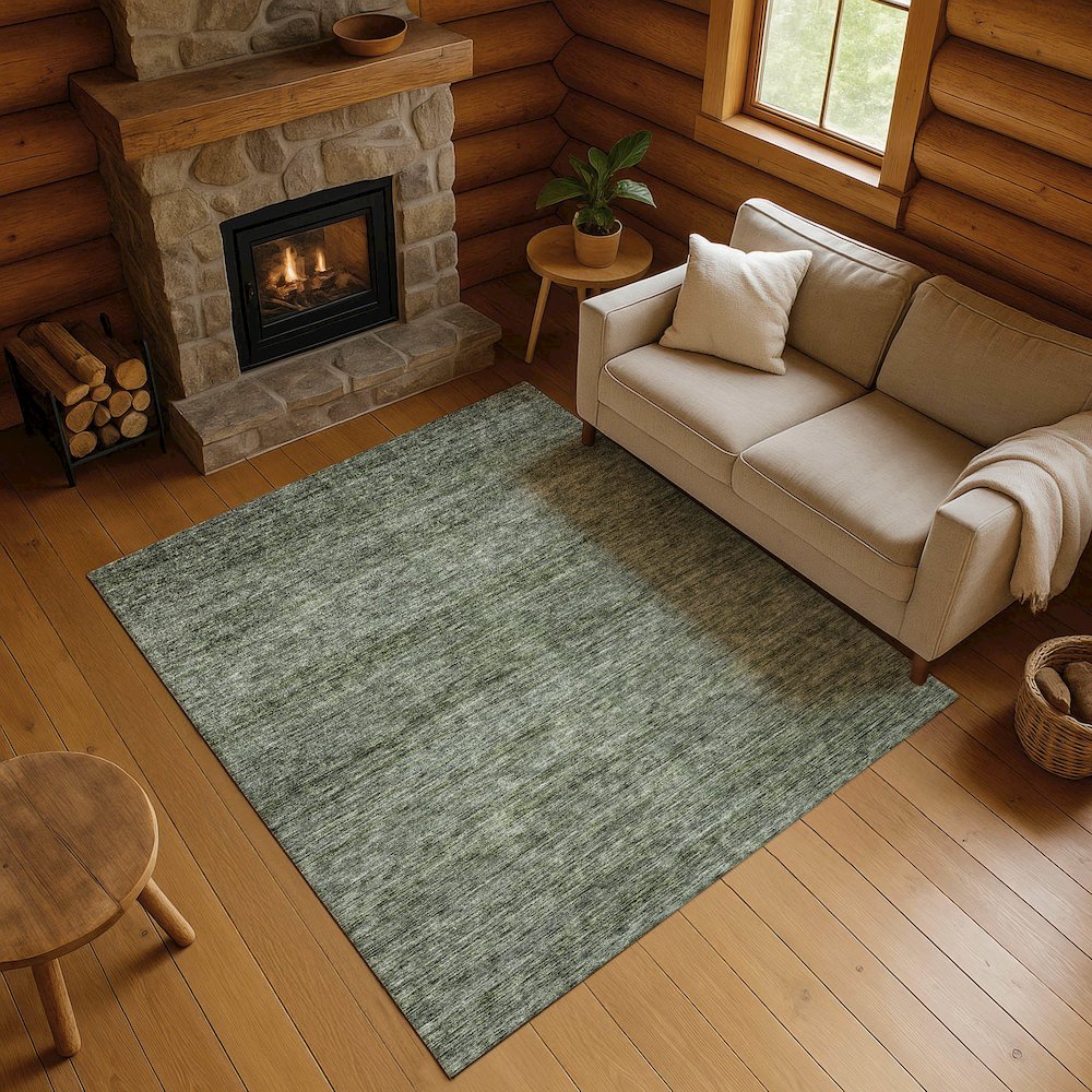 Luxury Washable Indoor/Outdoor Soft Essentials SE1 Green 9' x 12' Rug. Picture 5