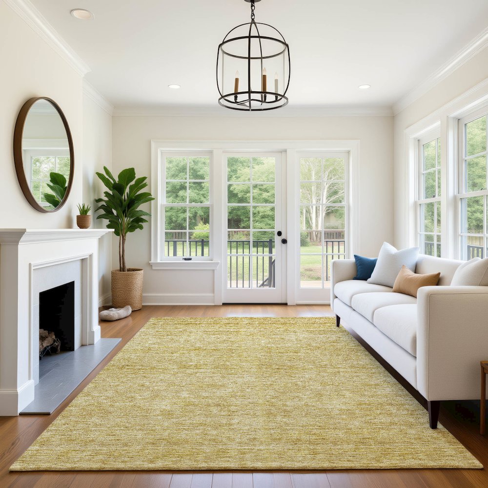 Luxury Washable Indoor/Outdoor Soft Essentials SE1 Gold 9' x 12' Rug. Picture 6