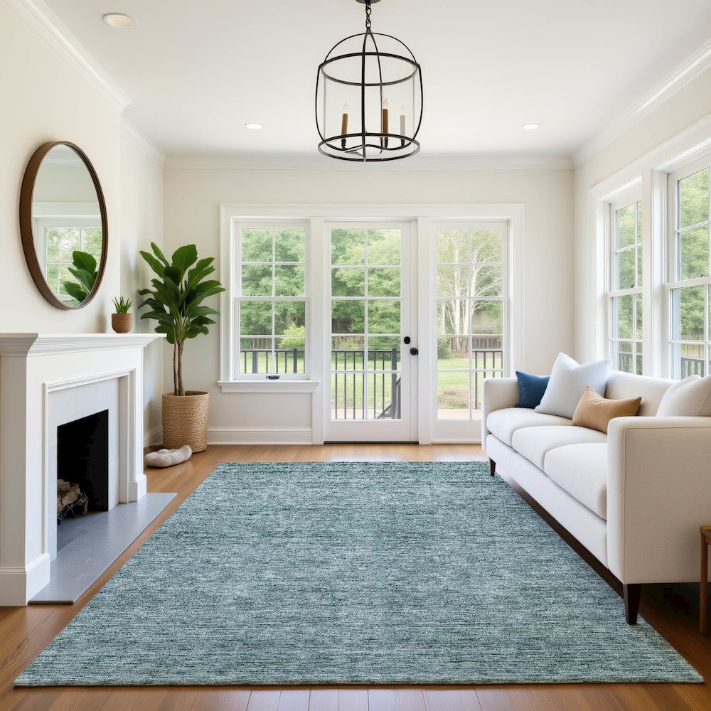 Luxury Washable Indoor/Outdoor Soft Essentials SE1 Teal 9' x 12' Rug. Picture 6