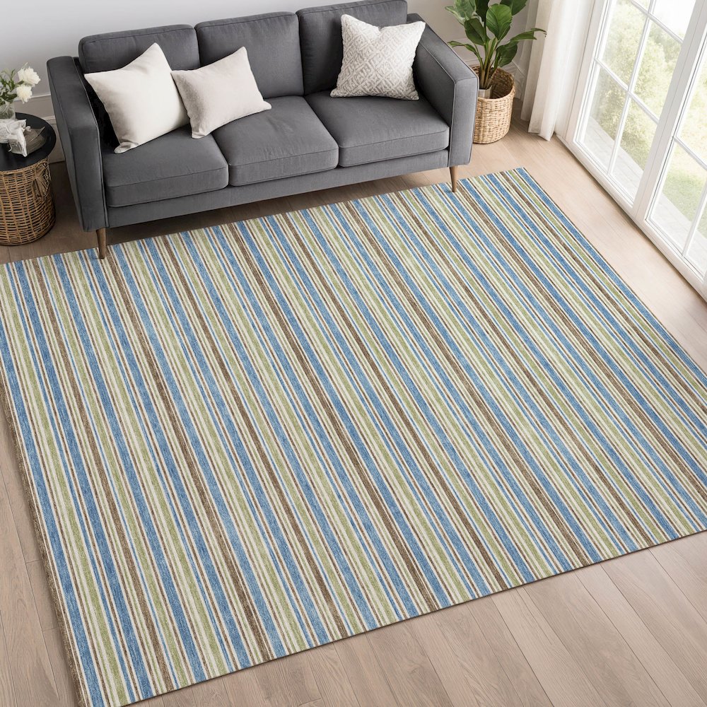 Luxury Washable Indoor/Outdoor Soft Essentials SE2 Blue 9' x 12' Rug. Picture 5