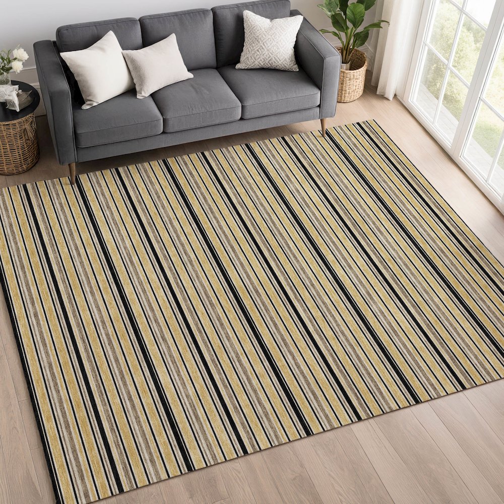 Luxury Washable Indoor/Outdoor Soft Essentials SE2 Gold 9' x 12' Rug. Picture 5