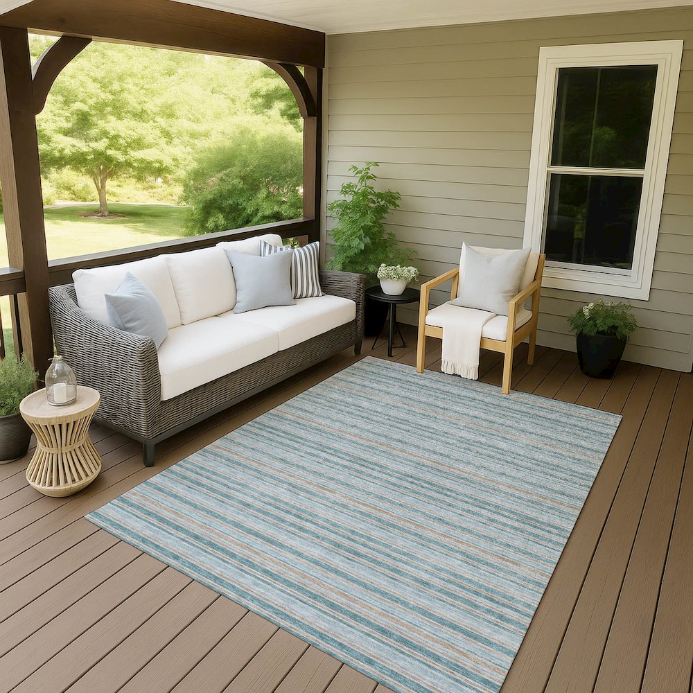 Luxury Washable Indoor/Outdoor Soft Essentials SE2 Teal 8' x 10' Rug. Picture 7