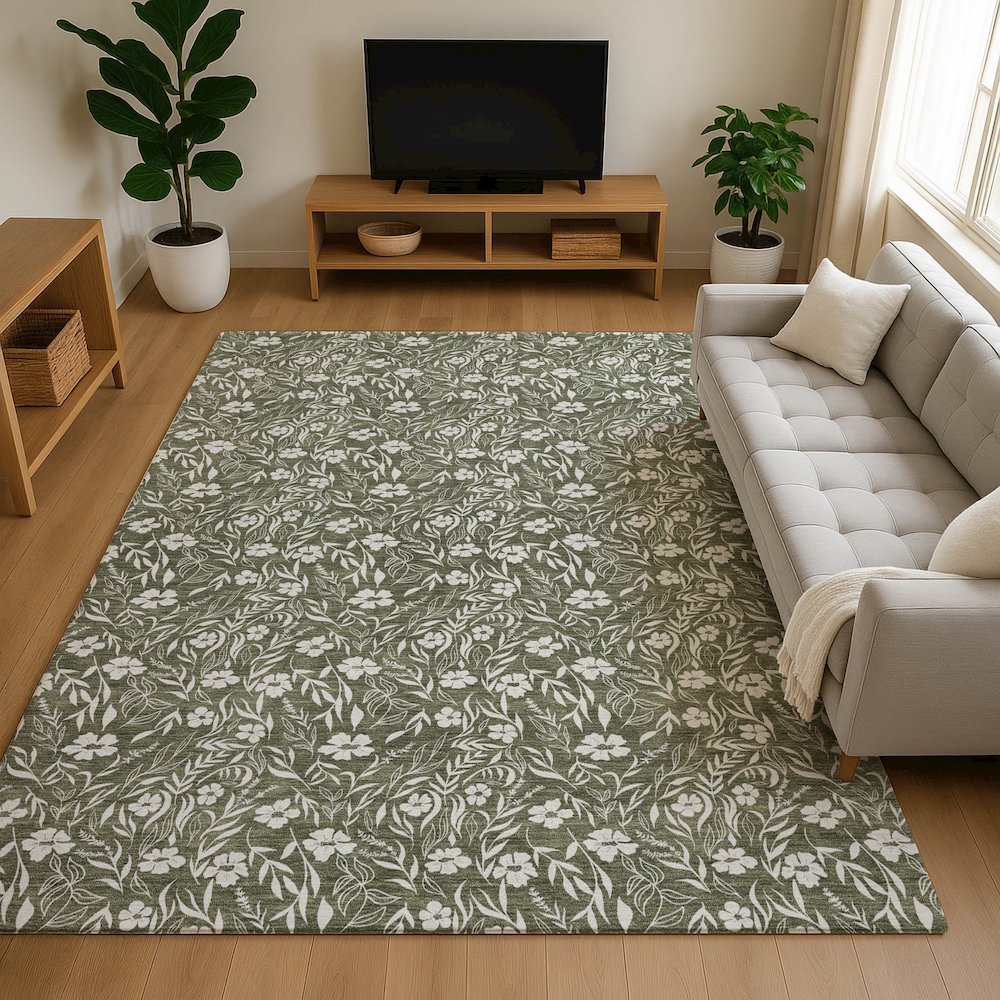Luxury Washable Indoor/Outdoor Soft Essentials SE4 Green 9' x 12' Rug. Picture 6