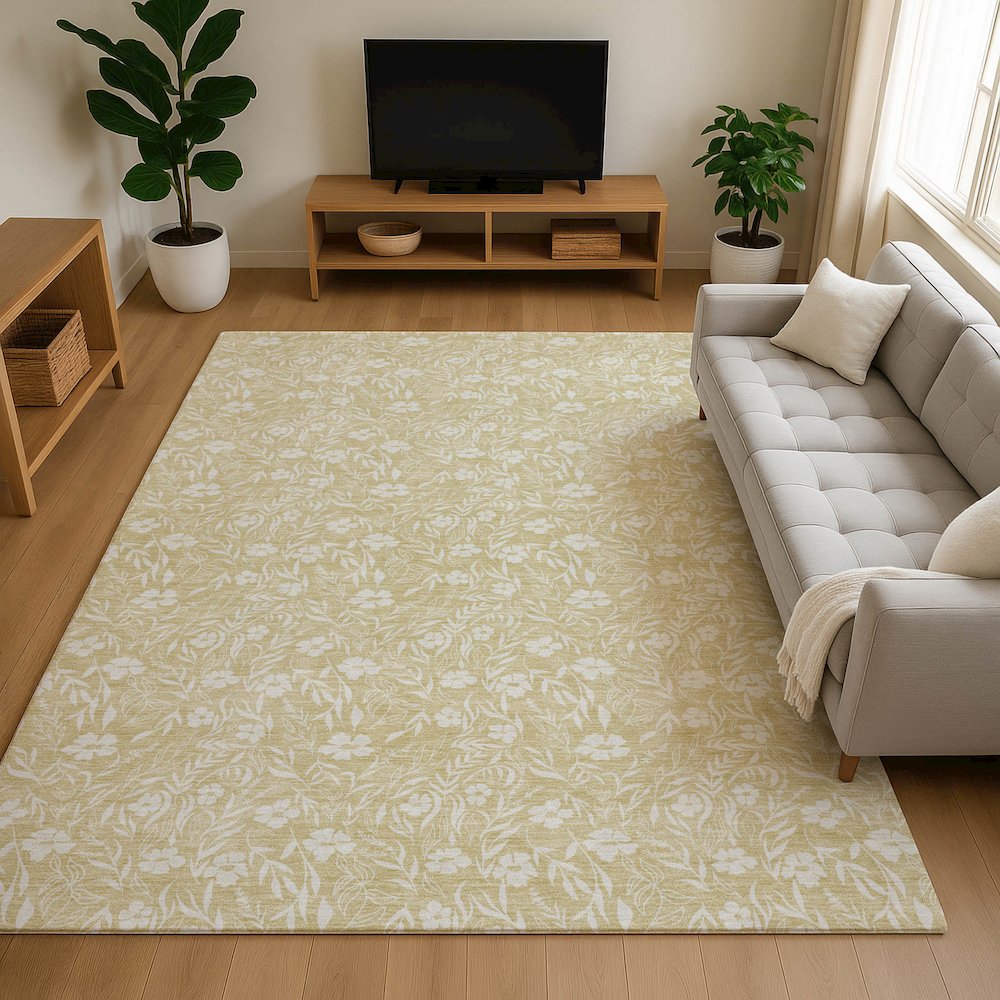 Luxury Washable Indoor/Outdoor Soft Essentials SE4 Gold 9' x 12' Rug. Picture 6