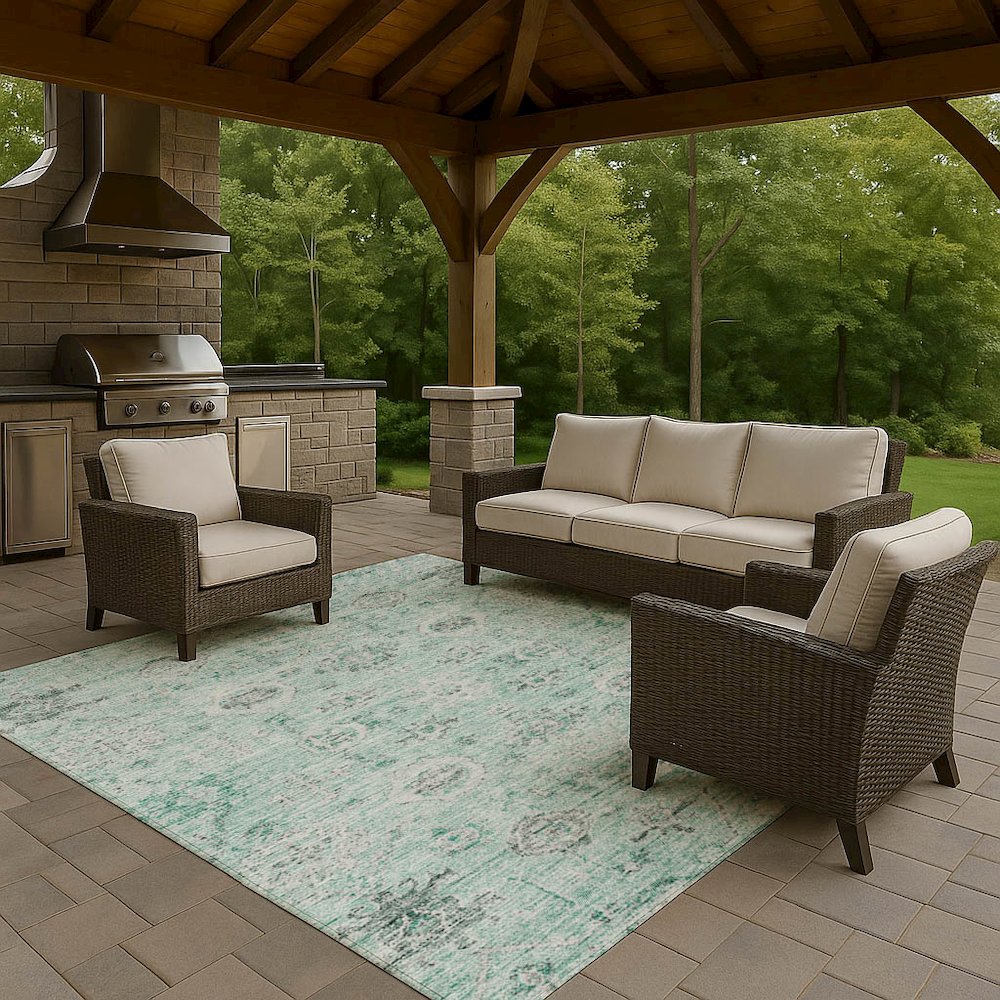 Luxury Washable Indoor/Outdoor Solace Teal 9' x 12' Rug. Picture 7
