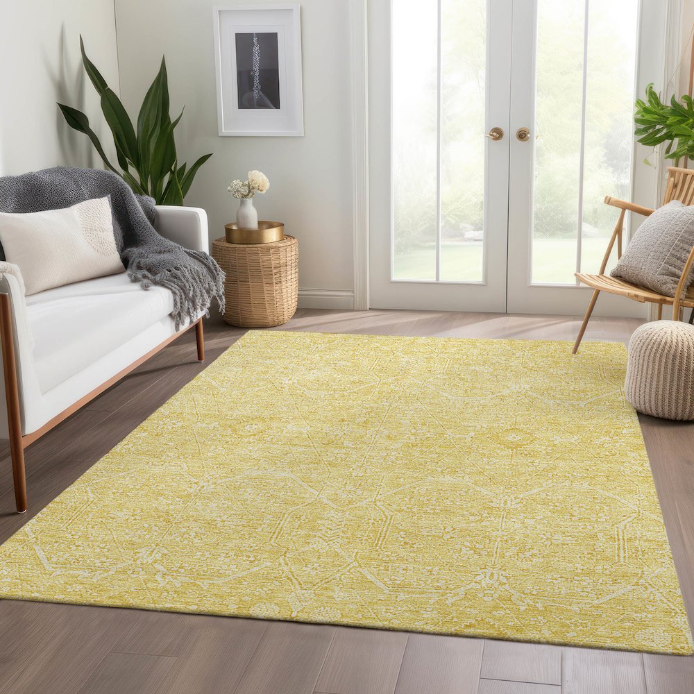 Luxury Washable Indoor/Outdoor Solace Yellow 9' x 12' Rug. Picture 5