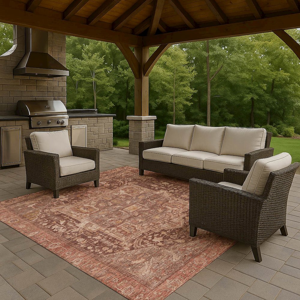Luxury Washable Indoor/Outdoor Solace Burgundy 9' x 12' Rug. Picture 7