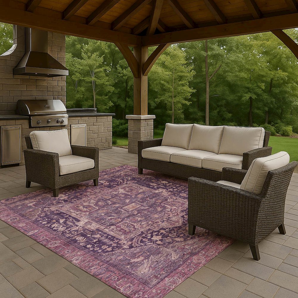 Luxury Washable Indoor/Outdoor Solace Eggplant 9' x 12' Rug. Picture 7