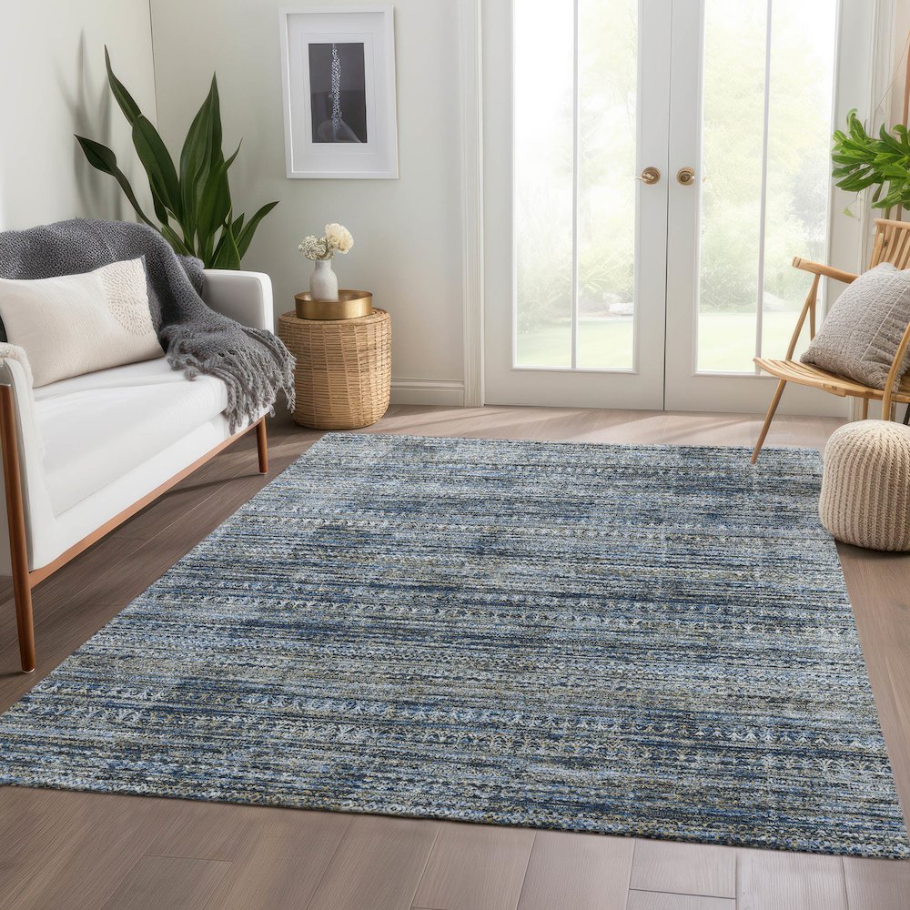 Luxury Washable Indoor/Outdoor Solace Denim 9' x 12' Rug. Picture 5