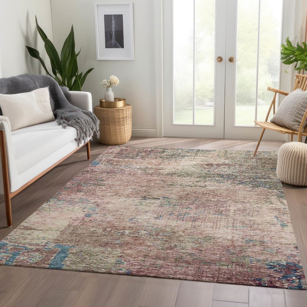 Luxury Washable Indoor/Outdoor Solace Blush 9' x 12' Rug. Picture 5