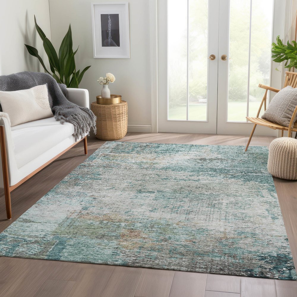Luxury Washable Indoor/Outdoor Solace Teal 9' x 12' Rug. Picture 5