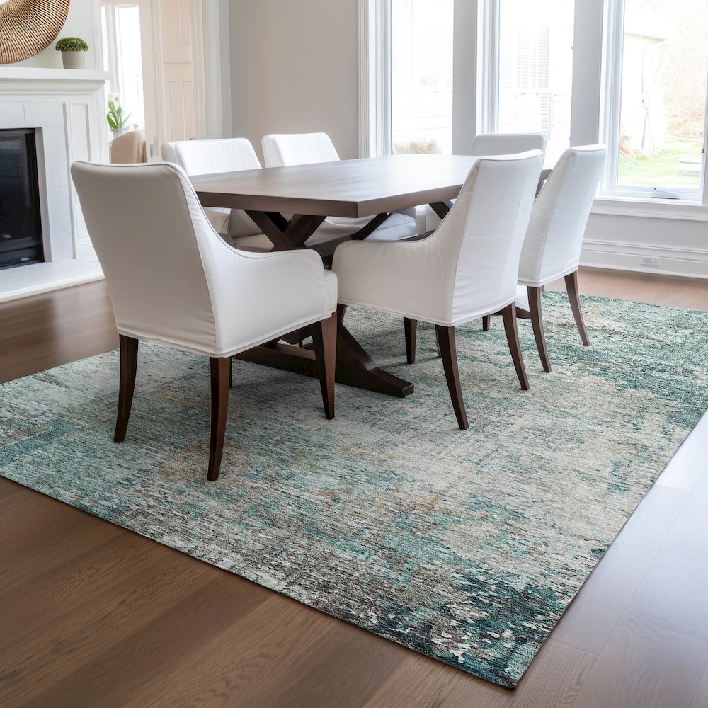 Luxury Washable Indoor/Outdoor Solace Teal 9' x 12' Rug. Picture 6