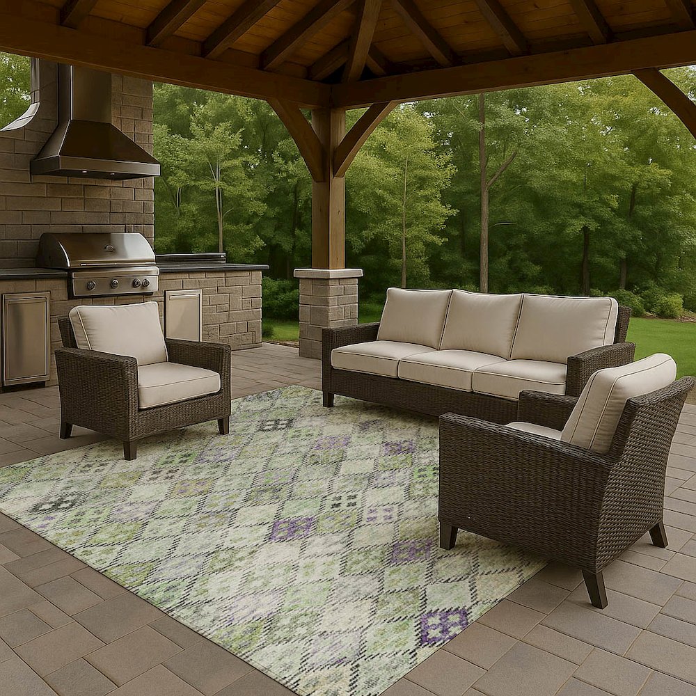 Luxury Washable Indoor/Outdoor Solace Green 9' x 12' Rug. Picture 7