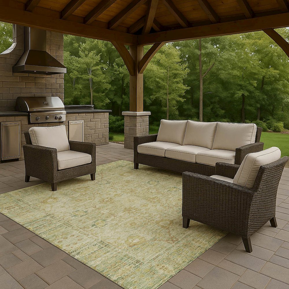 Luxury Washable Indoor/Outdoor Solace Sage 9' x 12' Rug. Picture 7