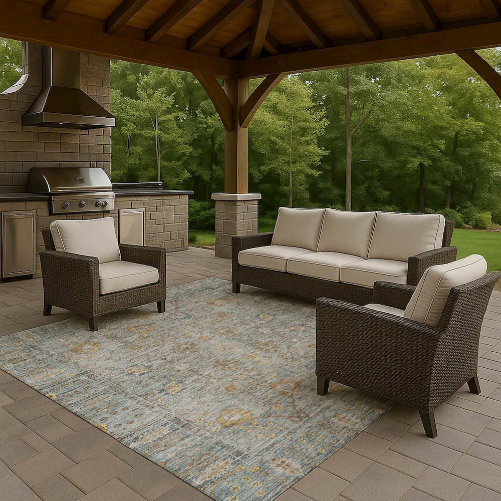 Luxury Washable Indoor/Outdoor Solace Teal 9' x 12' Rug. Picture 7