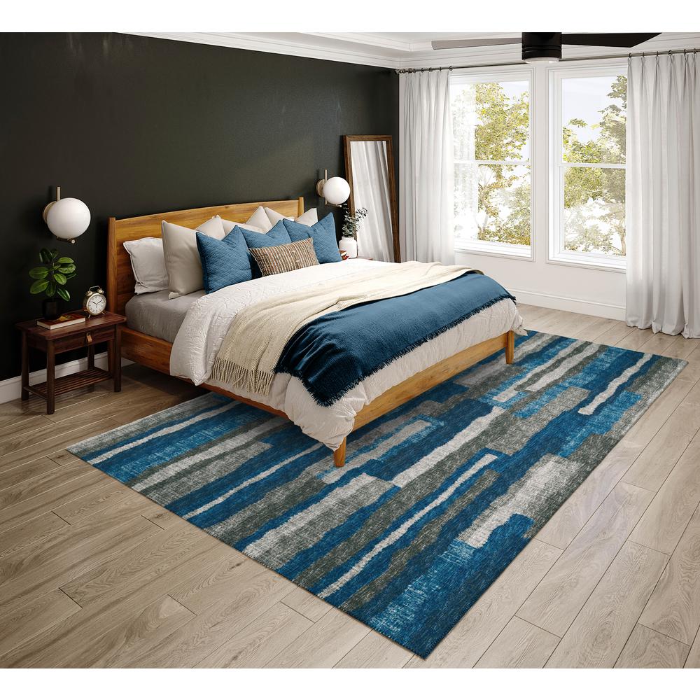 Bravado Blue Contemporary Striped 8' x 10' Area Rug Blue ABV37. Picture 1