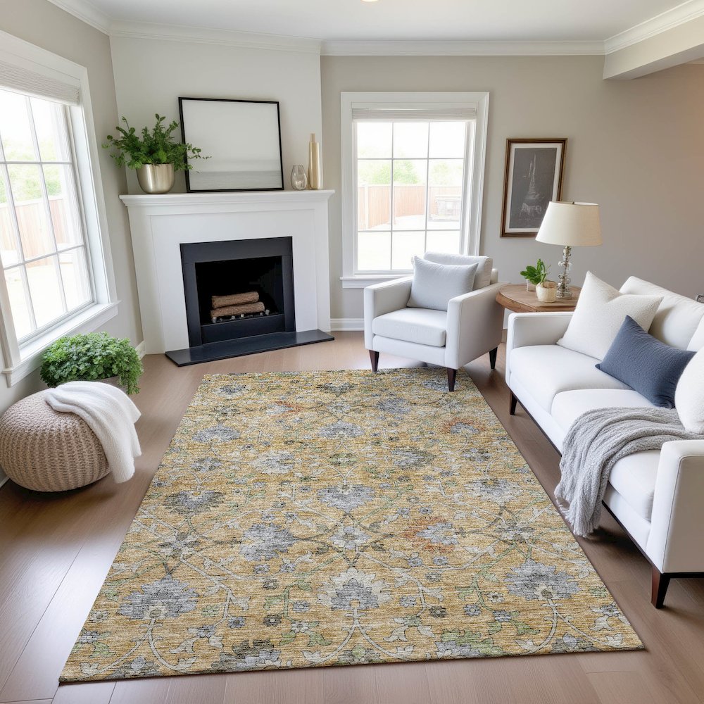 Indoor/Outdoor Silk Road Saffron 8' x 10' Rug. Picture 5