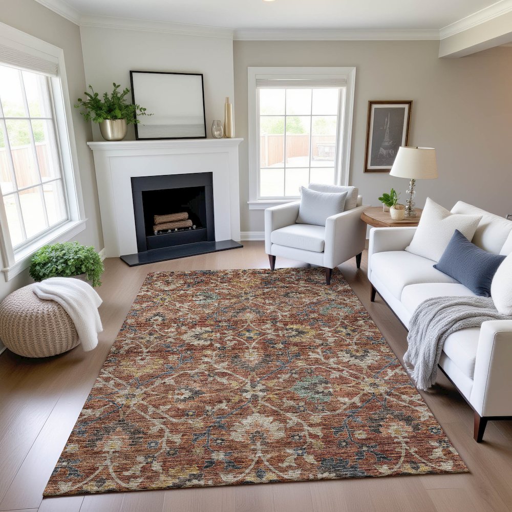 Indoor/Outdoor Silk Road Paprika 8' x 10' Rug. Picture 5