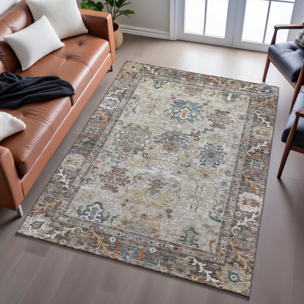 Indoor/Outdoor Silk Road Chocolate 8' x 10' Rug. Picture 6