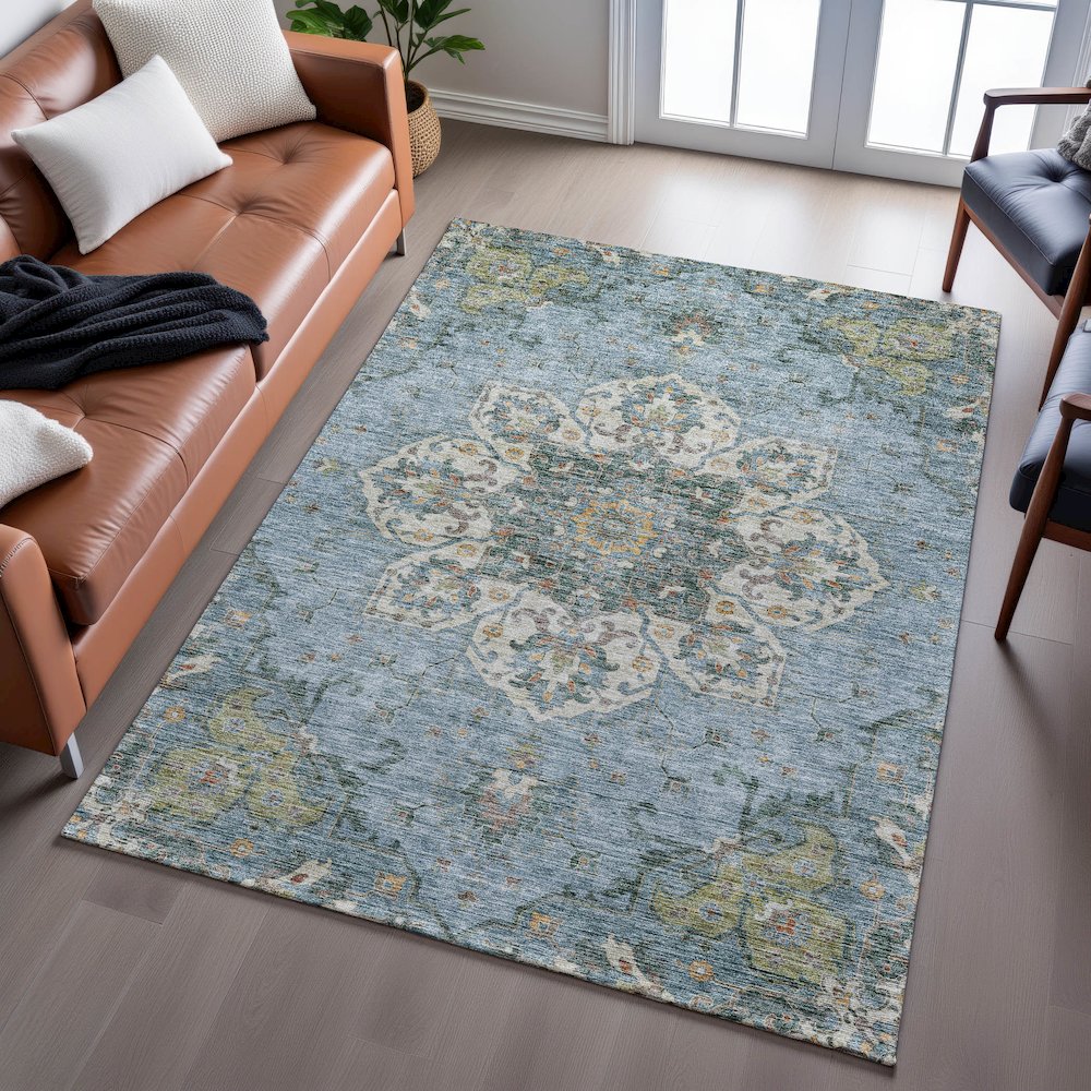 Indoor/Outdoor Silk Road Aqua 8' x 10' Rug. Picture 6
