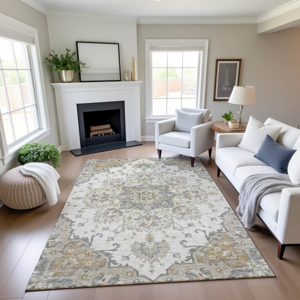 Indoor/Outdoor Silk Road Ivory 8' x 10' Rug. Picture 5
