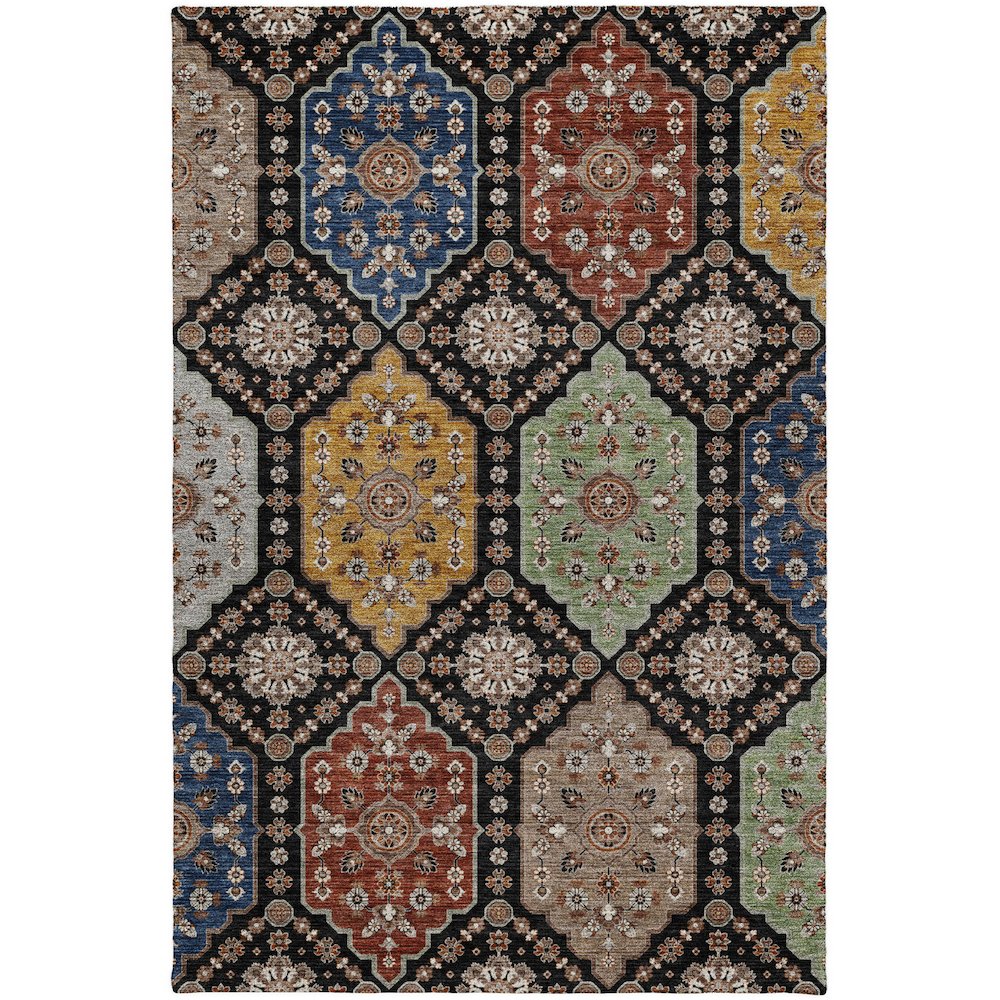 Indoor/Outdoor Silk Road Black 8' x 10' Rug. Picture 1