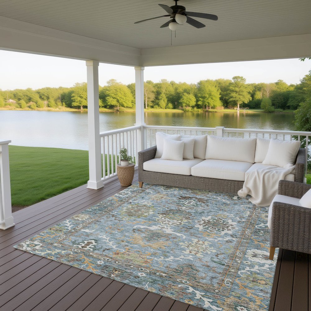 Indoor/Outdoor Silk Road Aqua 8' x 10' Rug. Picture 7