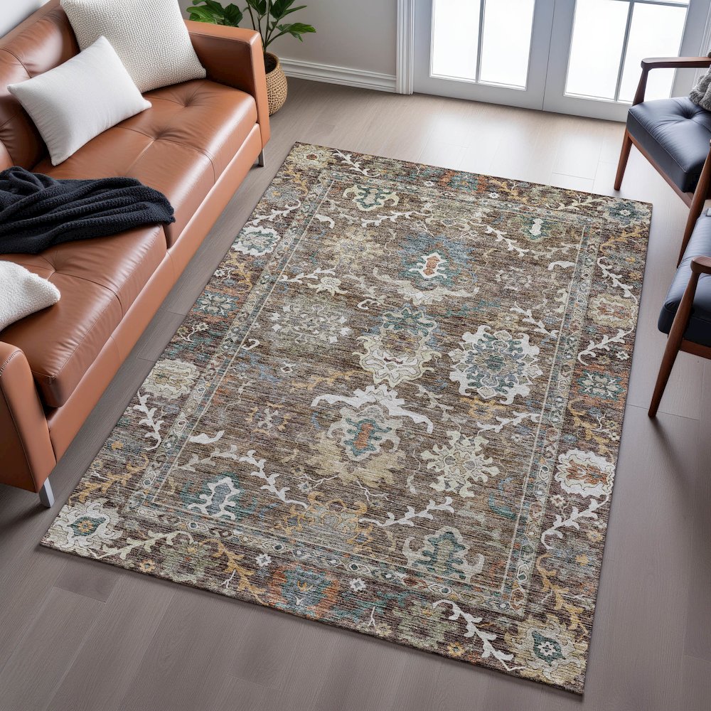 Indoor/Outdoor Silk Road Chocolate 8' x 10' Rug. Picture 6