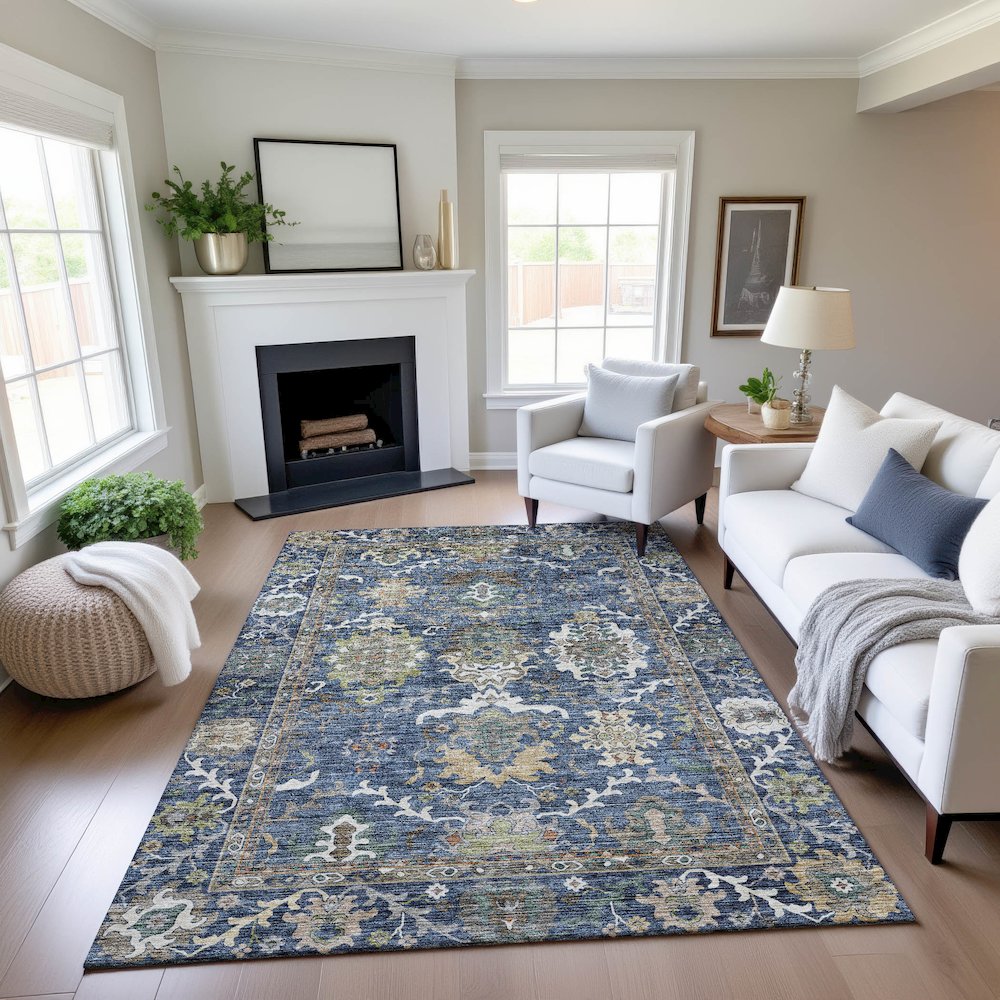 Indoor/Outdoor Silk Road Navy 8' x 10' Rug. Picture 5
