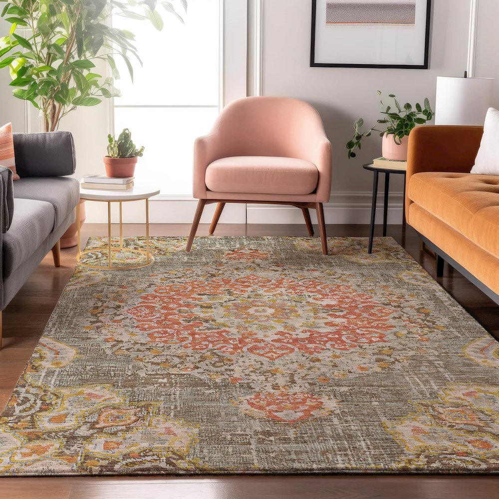 Luxury Washable Indoor/Outdoor Tabrook Brown 9' x 12' Rug. Picture 5