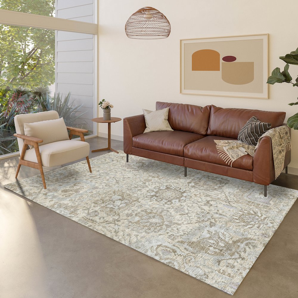Luxury Washable Indoor/Outdoor Tabrook Ivory 9' x 12' Rug. Picture 5