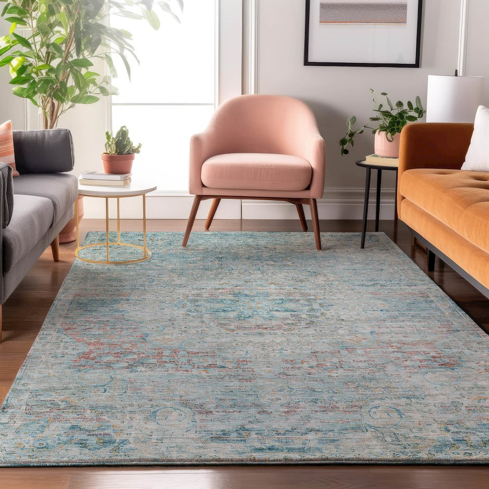 Luxury Washable Indoor/Outdoor Tabrook Sky 9' x 12' Rug. Picture 5