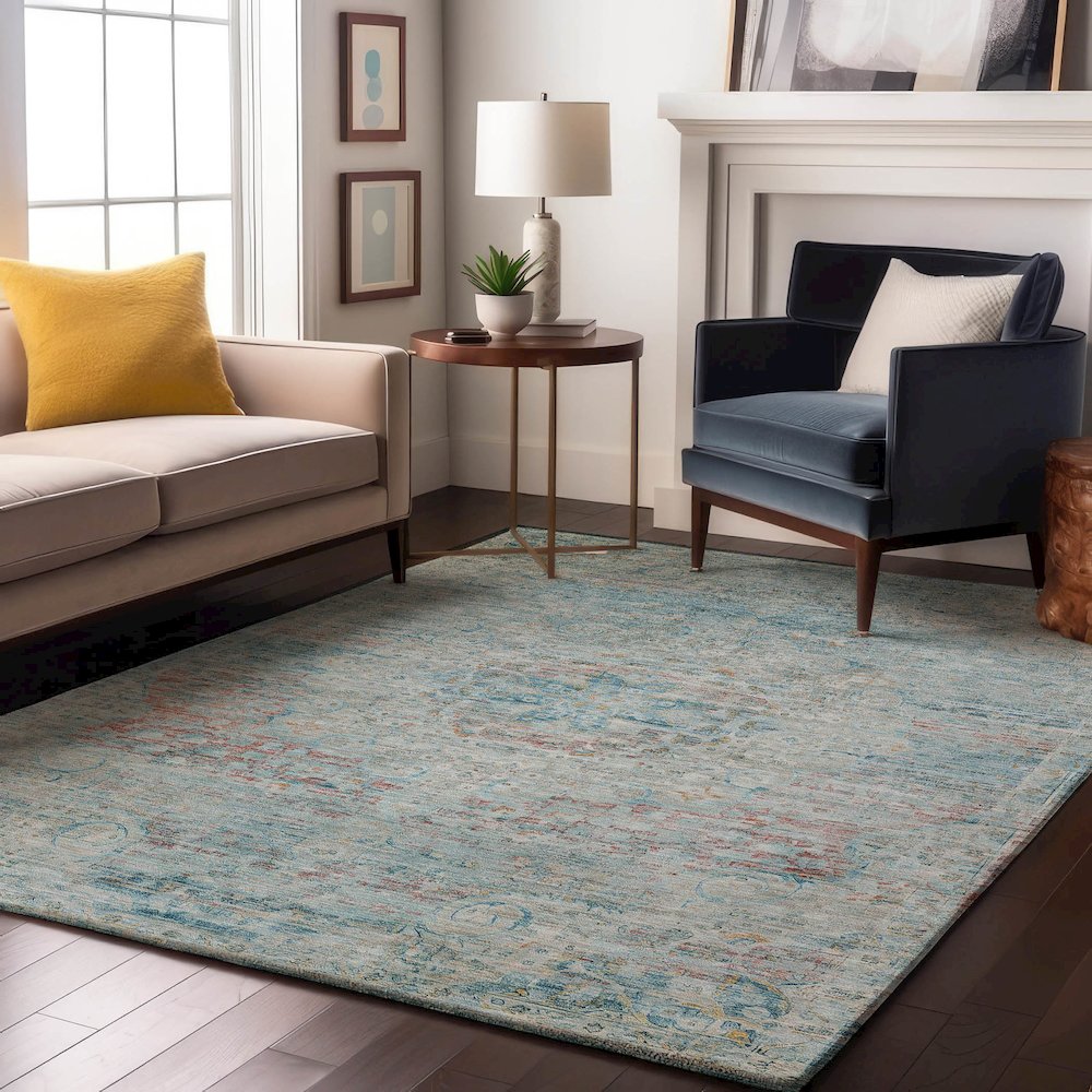 Luxury Washable Indoor/Outdoor Tabrook Sky 9' x 12' Rug. Picture 6