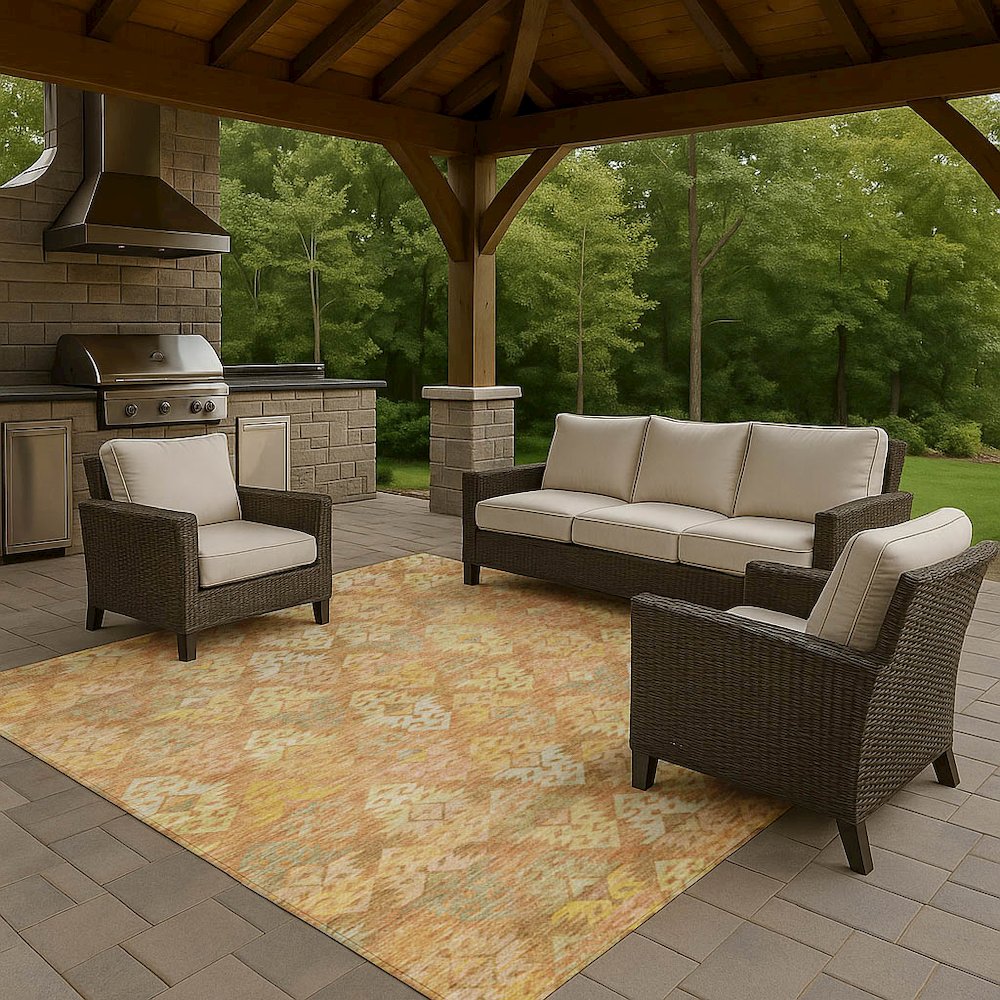 Luxury Washable Indoor/Outdoor Tabrook Copper 9' x 12' Rug. Picture 7