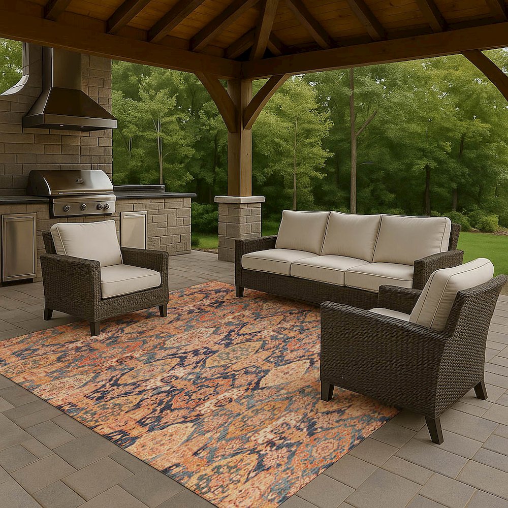 Luxury Washable Indoor/Outdoor Tabrook Terracotta 9' x 12' Rug. Picture 7