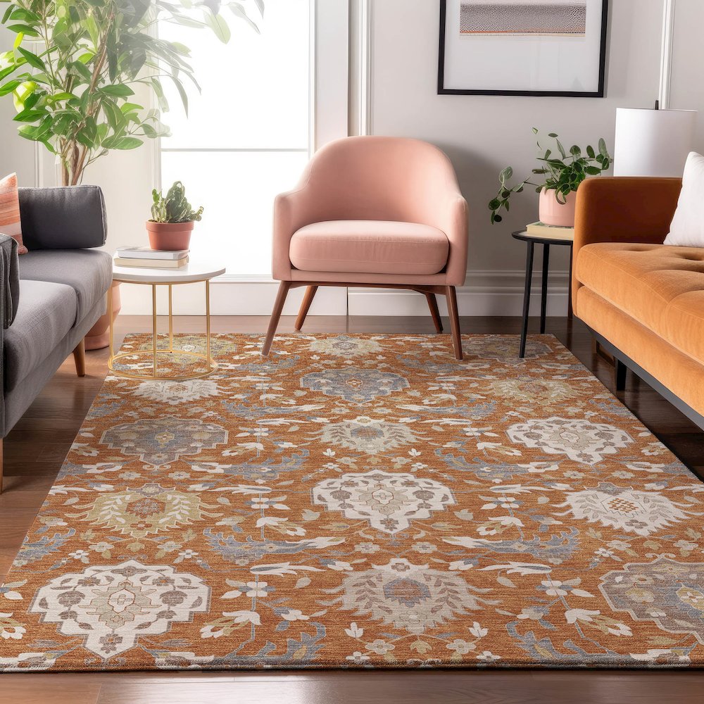 Luxury Washable Indoor/Outdoor Tabrook Copper 9' x 12' Rug. Picture 5