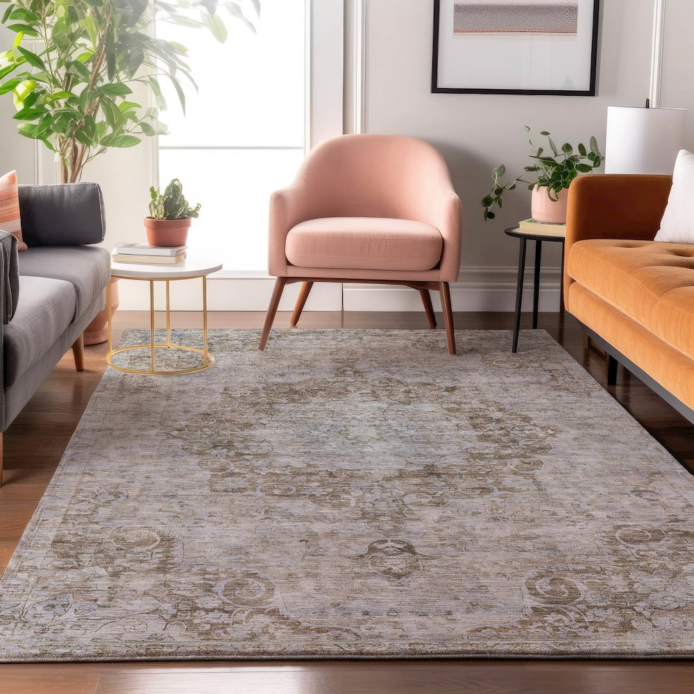 Luxury Washable Indoor/Outdoor Tabrook Chocolate 9' x 12' Rug. Picture 5