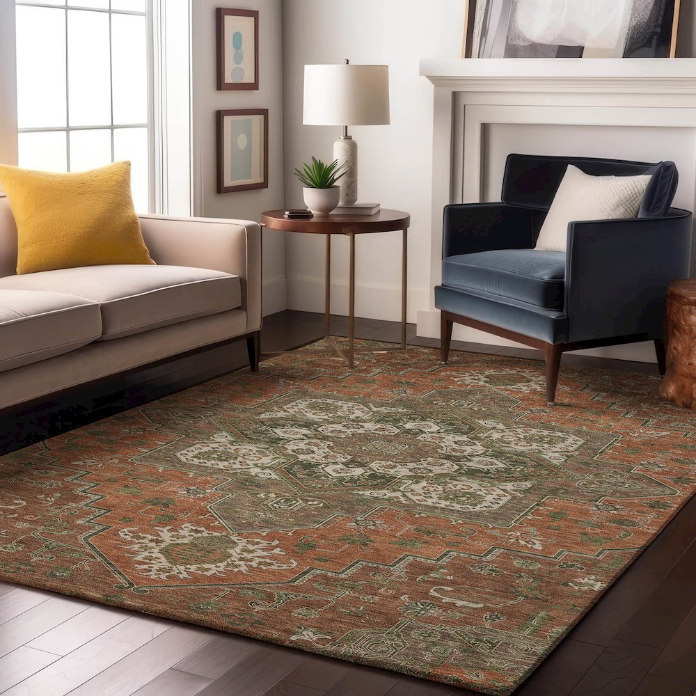 Luxury Washable Indoor/Outdoor Tabrook Rust 9' x 12' Rug. Picture 6