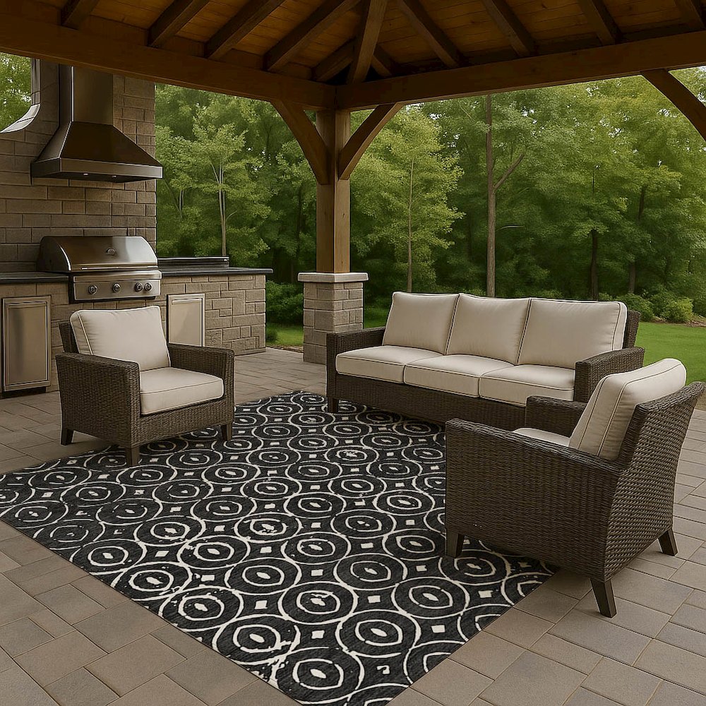Luxury Washable Indoor/Outdoor The Reserve Black 9' x 12' Rug. Picture 7