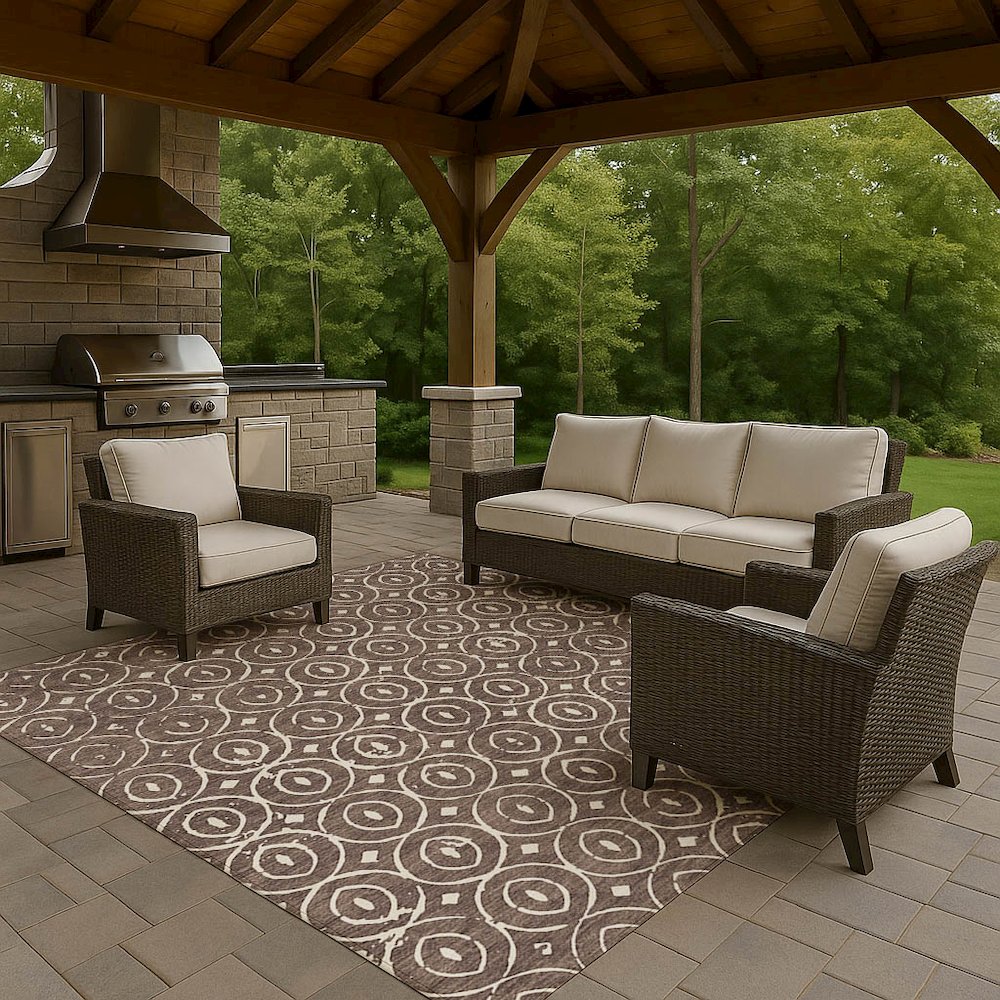 Luxury Washable Indoor/Outdoor The Reserve Brown 9' x 12' Rug. Picture 7