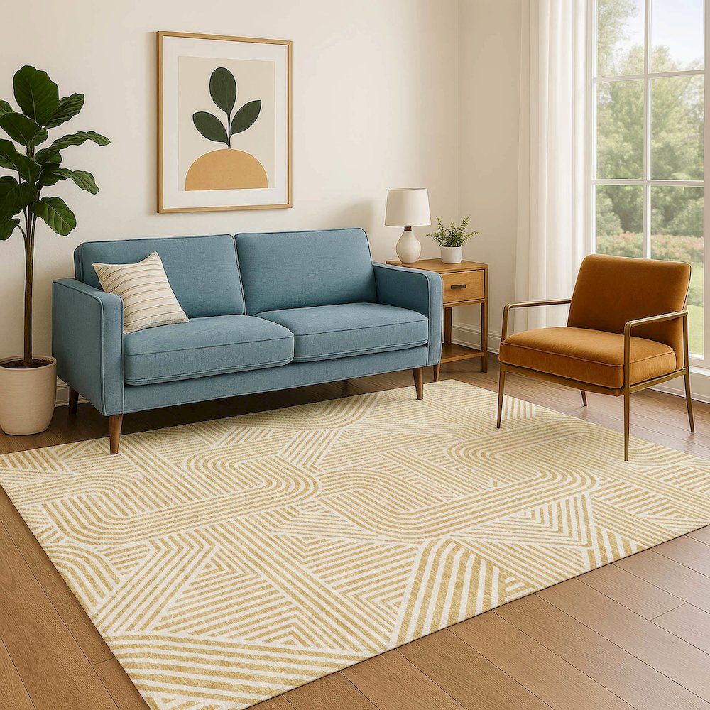 Luxury Washable Indoor/Outdoor The Reserve Gold 9' x 12' Rug. Picture 6